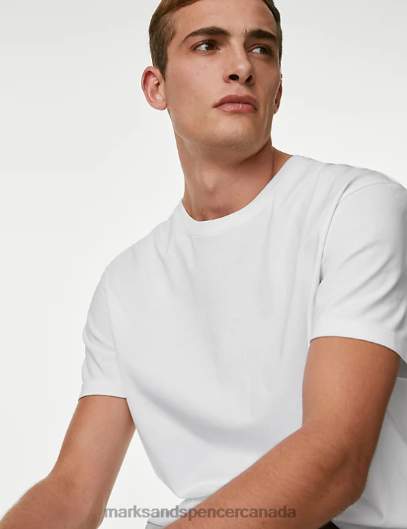 Marks and Spencer Canada - Men White Clothing Marks & Spencer Pure Cotton Heavy Weight T-Shirt 20VTD5886