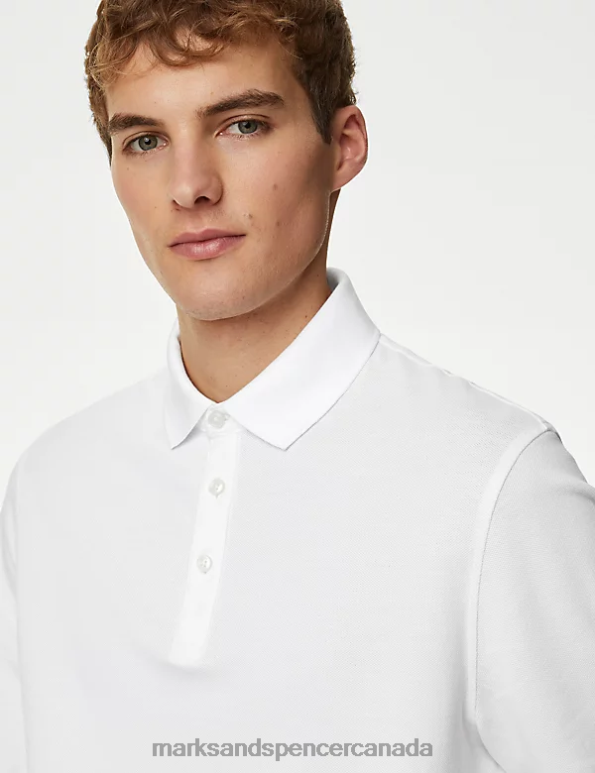 Marks and Spencer sale - Men White Clothing Marks & Spencer Pure Cotton Long Sleeve Polo Shirt 20VTD7377
