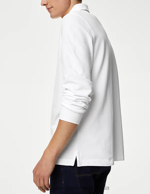 Marks and Spencer sale - Men White Clothing Marks & Spencer Pure Cotton Long Sleeve Polo Shirt 20VTD7377