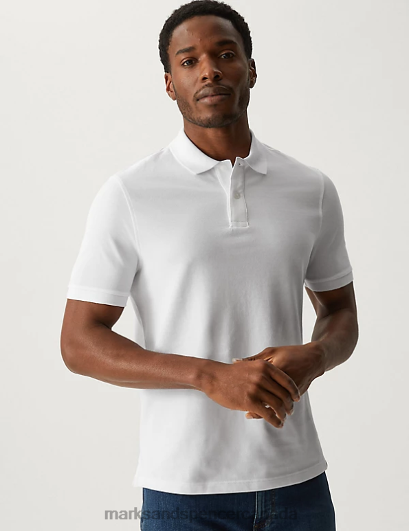 Marks and Spencer Canada - Men White Clothing Marks & Spencer Pure Cotton Pique Polo Shirt 20VTD189