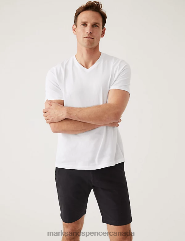 Marks and Spencer Canada - Men White Clothing Marks & Spencer Pure Cotton V-Neck T-Shirt 20VTD5204