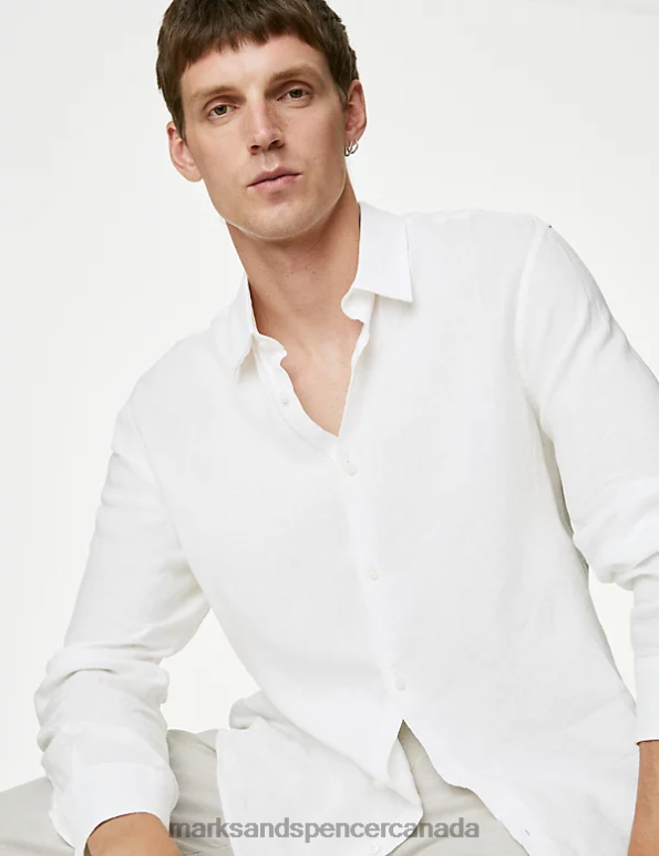 Men White Clothing Marks & Spencer Pure Linen Shirt 20VTD5896 - Marks and Spencer Canada locations