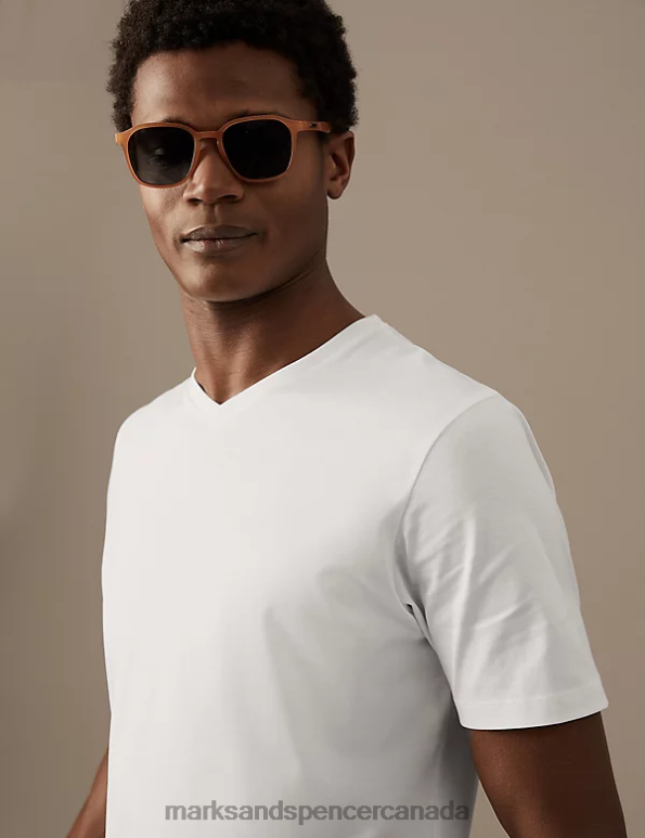 Marks and Spencer Canada - Men White Clothing Marks & Spencer Pure Supima Cotton V-Neck T-Shirt 20VTD5300