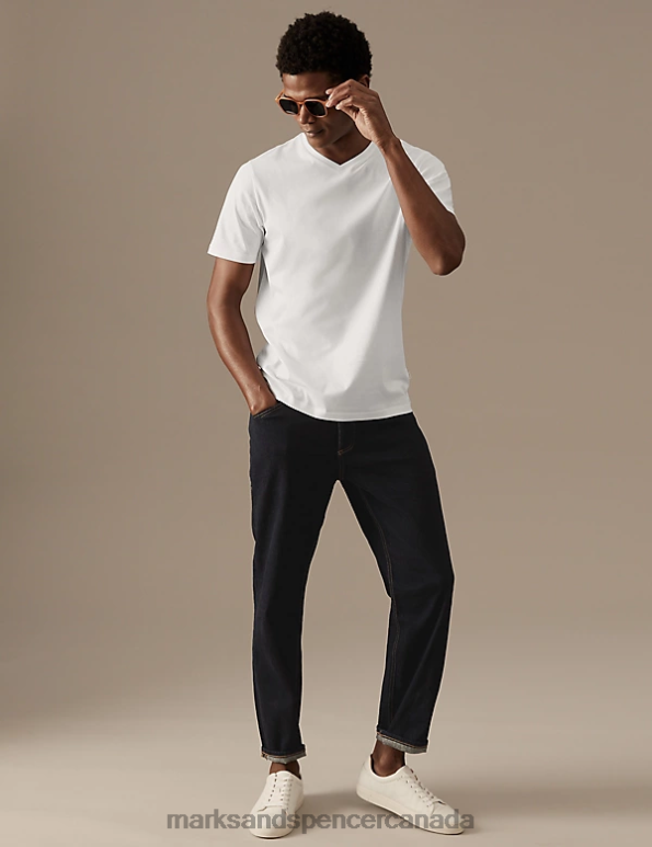 Marks and Spencer Canada - Men White Clothing Marks & Spencer Pure Supima Cotton V-Neck T-Shirt 20VTD5300