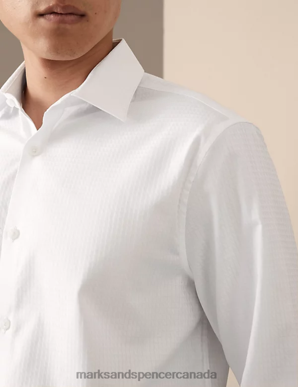 Marks and Spencer near me - Men White Clothing Marks & Spencer Regular Fit Easy Iron Textured Pure Cotton Shirt 20VTD6480