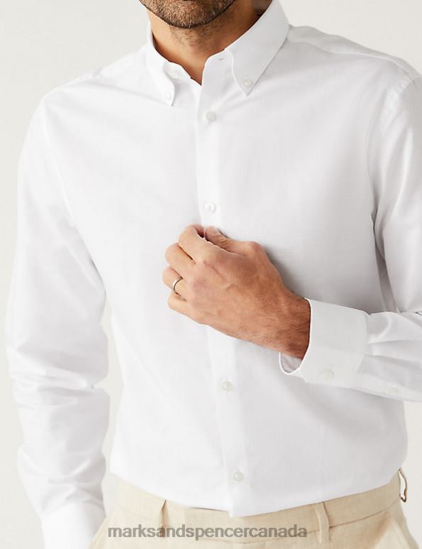 Marks and Spencer Canada - Men White Clothing Marks & Spencer Regular Fit Linen Blend Weave Shirt 20VTD6225