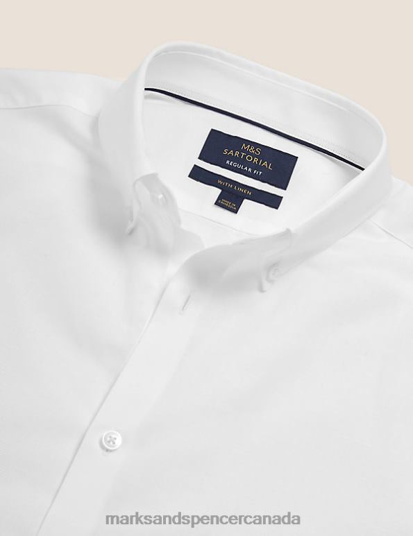 Marks and Spencer Canada - Men White Clothing Marks & Spencer Regular Fit Linen Blend Weave Shirt 20VTD6225