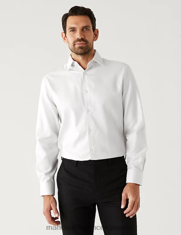 Marks and Spencer near me - Men White Clothing Marks & Spencer Regular Fit Pure Cotton Herringbone Shirt 20VTD6546