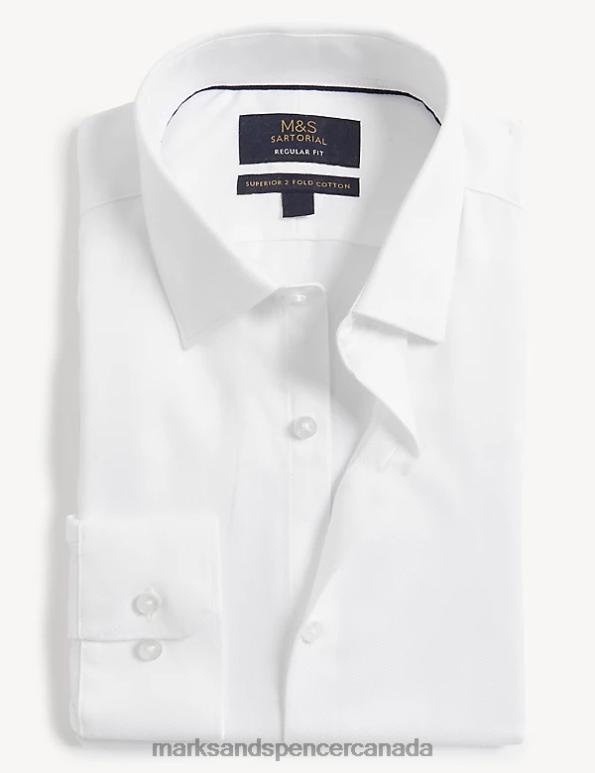 Marks and Spencer near me - Men White Clothing Marks & Spencer Regular Fit Pure Cotton Herringbone Shirt 20VTD6546