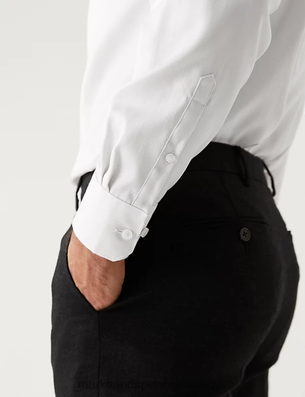 Marks and Spencer near me - Men White Clothing Marks & Spencer Regular Fit Pure Cotton Herringbone Shirt 20VTD6546