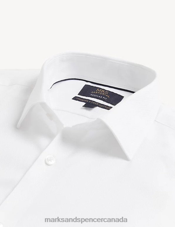 Marks and Spencer near me - Men White Clothing Marks & Spencer Regular Fit Pure Cotton Herringbone Shirt 20VTD6546