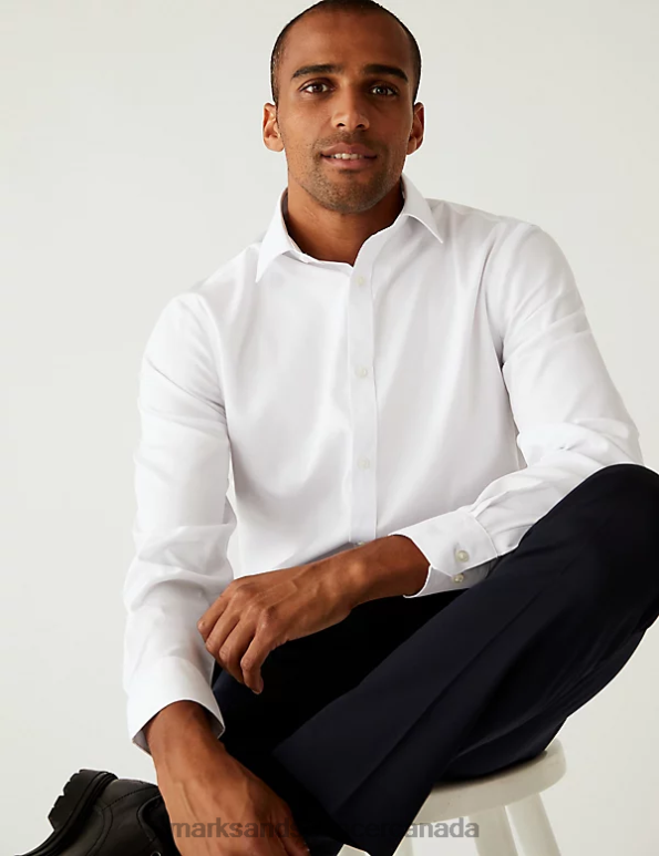 Men White Clothing Marks & Spencer Regular Fit Pure Cotton Non Iron Shirt 20VTD4886 - Marks and Spencer online