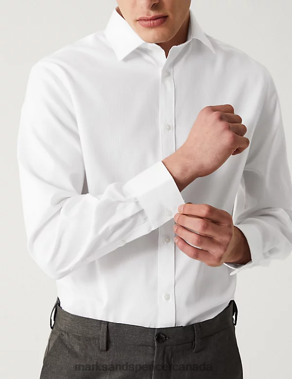 Marks and Spencer Canada - Men White Clothing Marks & Spencer Regular Fit Pure Cotton Non Iron Striped Shirt 20VTD5808