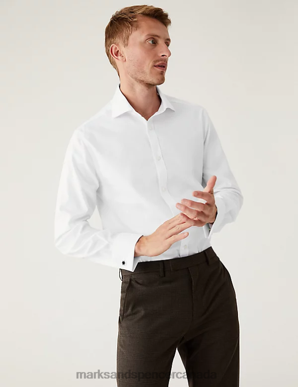 Marks and Spencer near me - Men White Clothing Marks & Spencer Slim Fit Non Iron Pure Cotton Shirt 20VTD5101