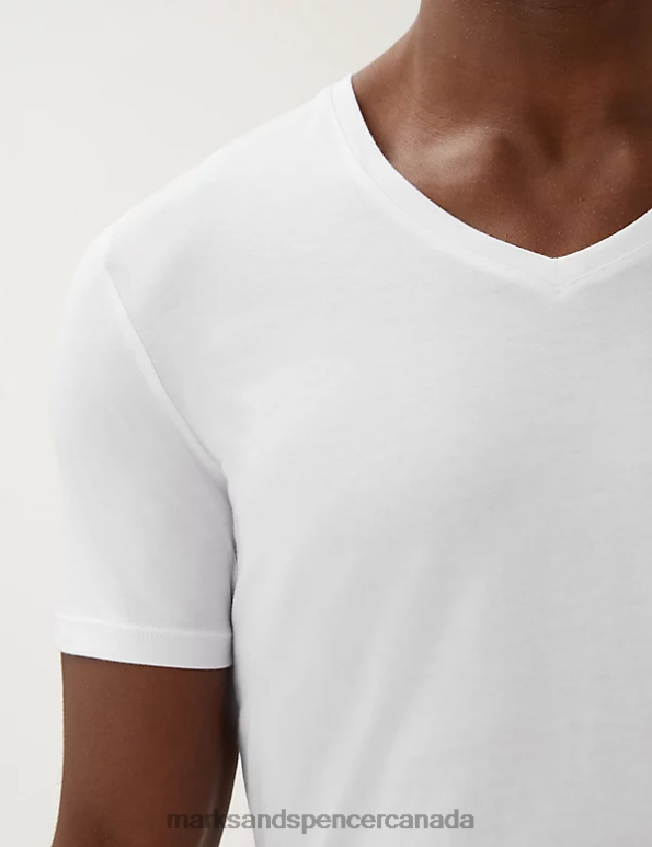 Marks and Spencer near me - Men White Clothing Marks & Spencer Supima Cotton Blend V-Neck T-Shirt Vest 20VTD6776