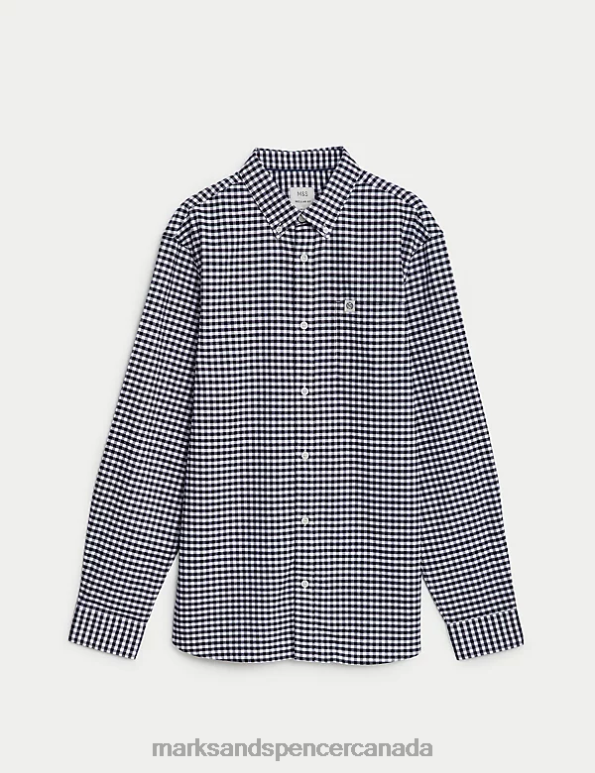 Marks and Spencer Canada - Men White Mix Clothing Marks & Spencer Easy Iron Pure Cotton Check Oxford Shirt 20VTD5073