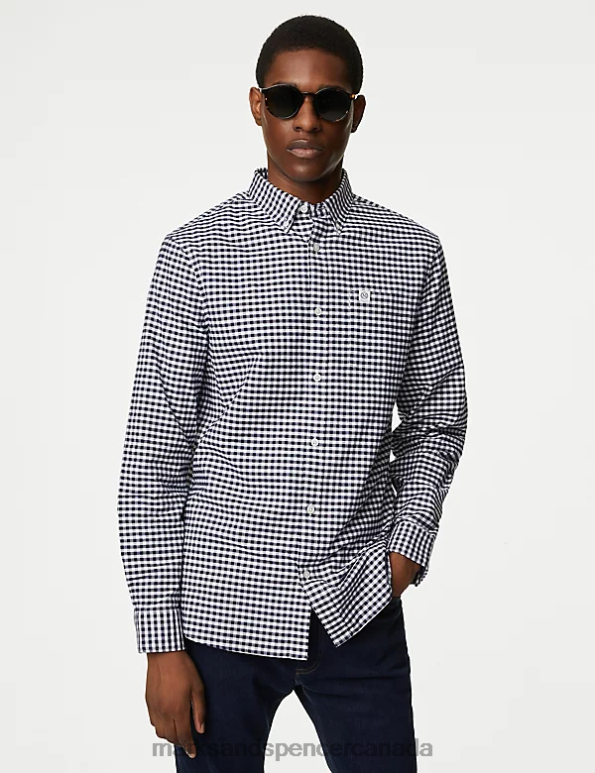 Marks and Spencer Canada - Men White Mix Clothing Marks & Spencer Easy Iron Pure Cotton Check Oxford Shirt 20VTD5073