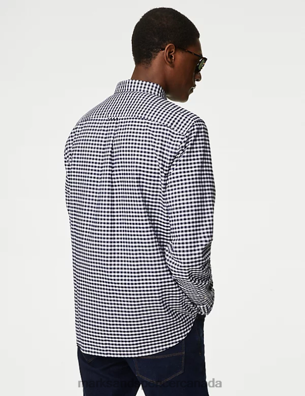 Marks and Spencer Canada - Men White Mix Clothing Marks & Spencer Easy Iron Pure Cotton Check Oxford Shirt 20VTD5073