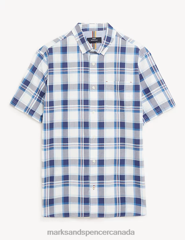 Marks and Spencer Canada - Men White Mix Clothing Marks & Spencer Pure Cotton Check Shirt 20VTD7104