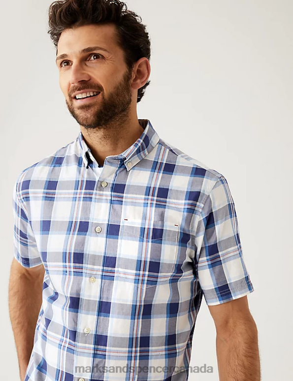 Marks and Spencer Canada - Men White Mix Clothing Marks & Spencer Pure Cotton Check Shirt 20VTD7104