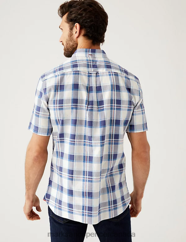 Marks and Spencer Canada - Men White Mix Clothing Marks & Spencer Pure Cotton Check Shirt 20VTD7104