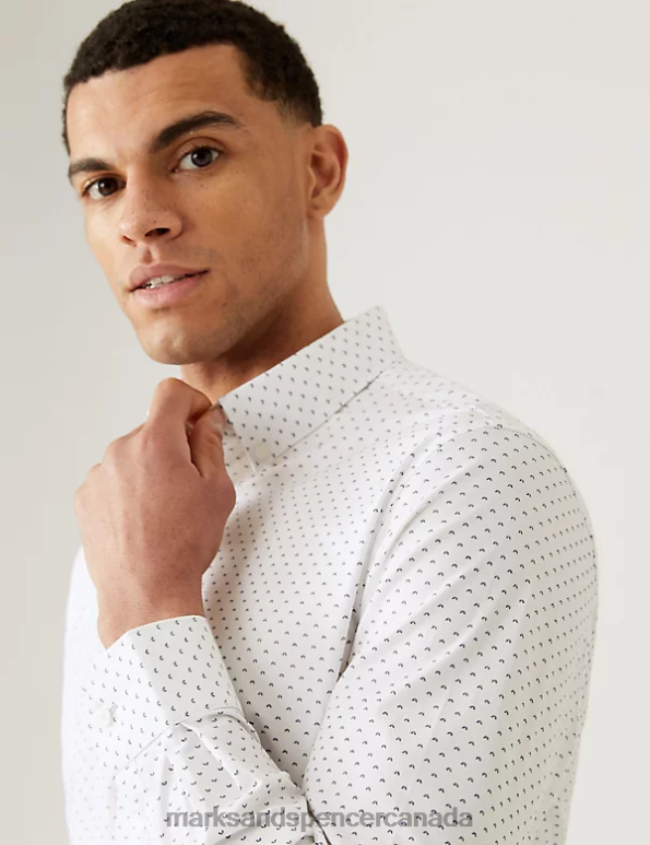 Marks and Spencer Canada - Men White Mix Clothing Marks & Spencer Slim Fit Cotton Rich Sun Ray Print Shirt 20VTD5638