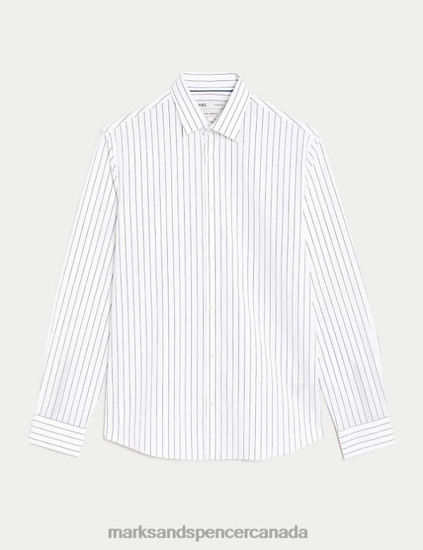 Marks and Spencer sale - Men White Mix Clothing Marks & Spencer Slim Fit Wide Stripe Stretch Shirt 20VTD5194