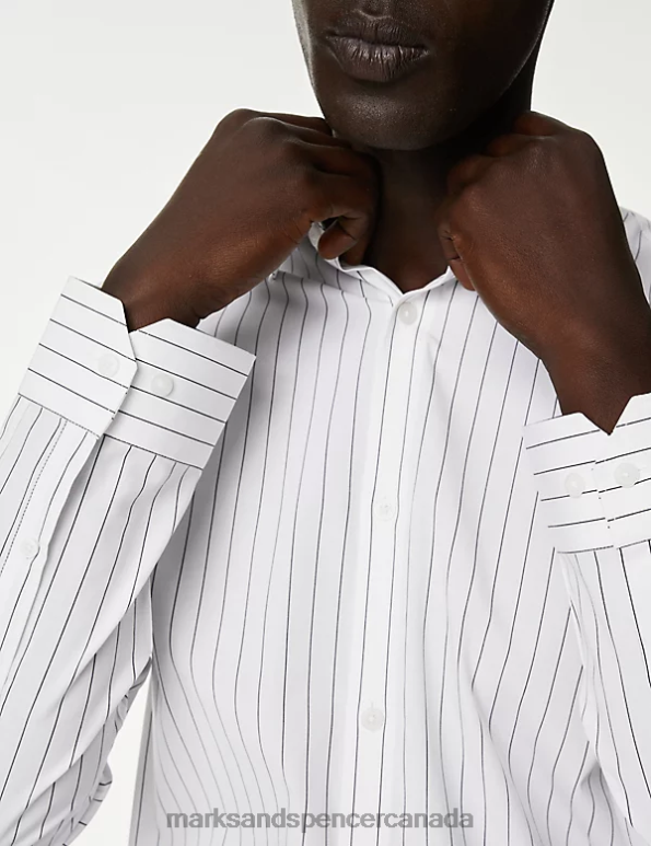 Marks and Spencer sale - Men White Mix Clothing Marks & Spencer Slim Fit Wide Stripe Stretch Shirt 20VTD5194