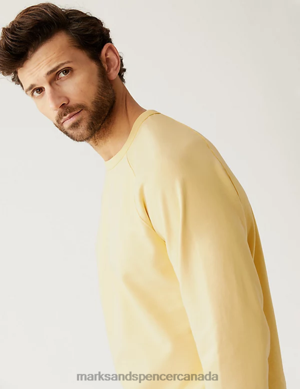 Marks and Spencer near me - Men Yellow Clothing Marks & Spencer Pure Cotton Raglan Crew Neck Sweatshirt 20VTD7532