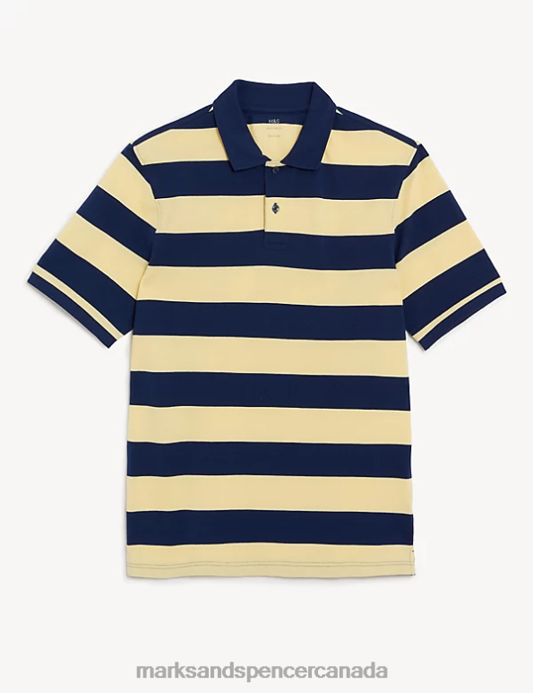 Men Yellow Clothing Marks & Spencer Pure Cotton Striped Polo Shirt 20VTD5612 - Marks and Spencer outlet