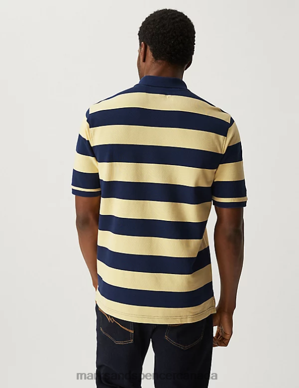 Men Yellow Clothing Marks & Spencer Pure Cotton Striped Polo Shirt 20VTD5612 - Marks and Spencer outlet