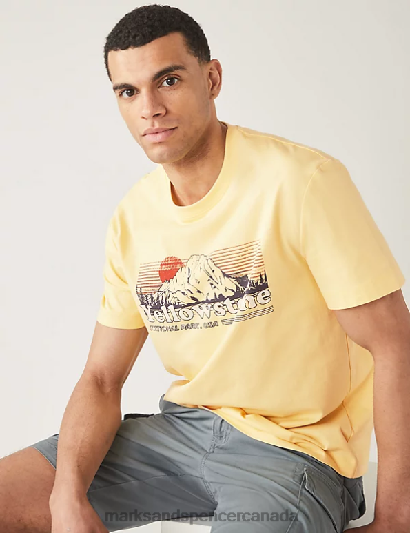 Marks and Spencer sale - Men Yellow Clothing Marks & Spencer Pure Cotton stone Graphic T-Shirt 20VTD6842