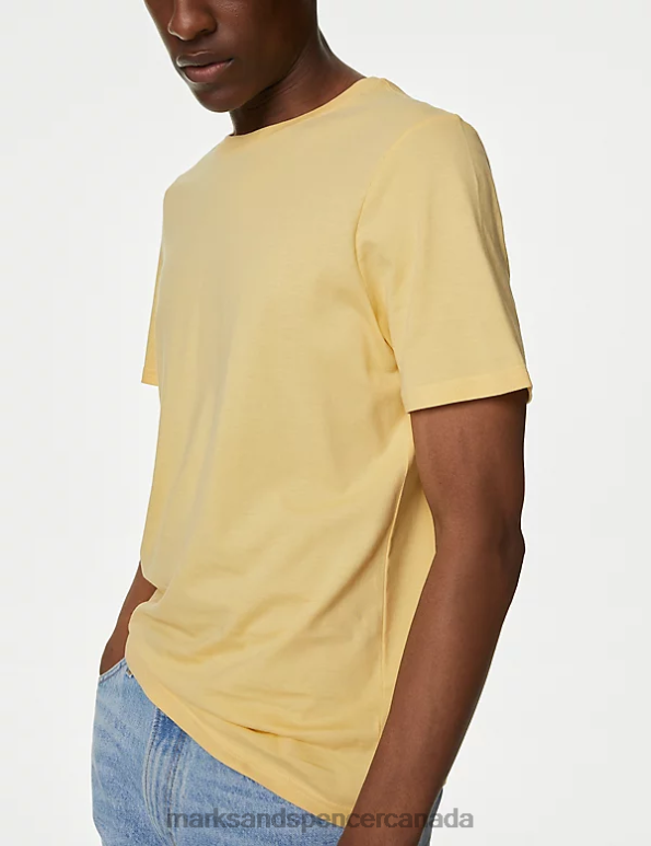 Men Yellow Mix Clothing Marks & Spencer 3pk Pure Cotton Crew Neck T-Shirts 20VTD5095 - Marks and Spencer online