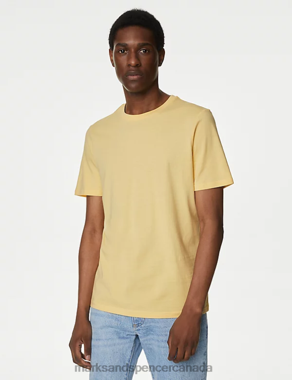 Men Yellow Mix Clothing Marks & Spencer 3pk Pure Cotton Crew Neck T-Shirts 20VTD5095 - Marks and Spencer online