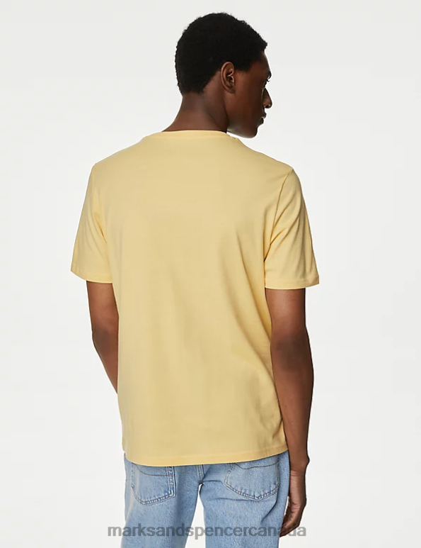 Men Yellow Mix Clothing Marks & Spencer 3pk Pure Cotton Crew Neck T-Shirts 20VTD5095 - Marks and Spencer online