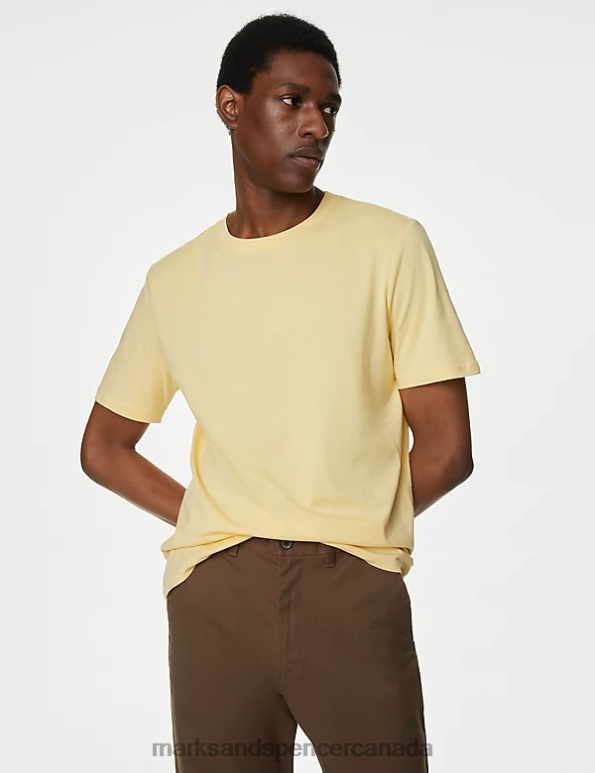 Marks and Spencer sale - Men Yellow Mix Clothing Marks & Spencer 5pk Pure Cotton Crew Neck T-Shirts 20VTD6174