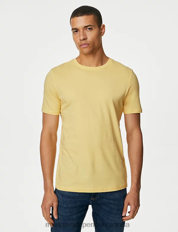 Men Yellow Mix Clothing Marks & Spencer 7pk Pure Cotton Crew Neck T-Shirts 20VTD6091 - Marks and Spencer Canada locations
