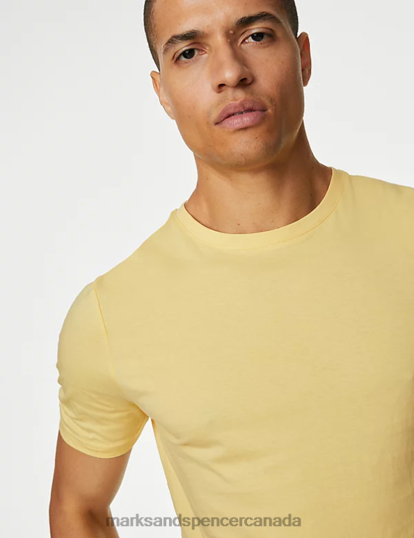 Men Yellow Mix Clothing Marks & Spencer 7pk Pure Cotton Crew Neck T-Shirts 20VTD6091 - Marks and Spencer Canada locations
