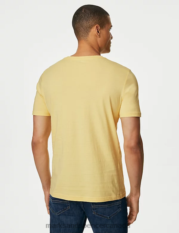 Men Yellow Mix Clothing Marks & Spencer 7pk Pure Cotton Crew Neck T-Shirts 20VTD6091 - Marks and Spencer Canada locations