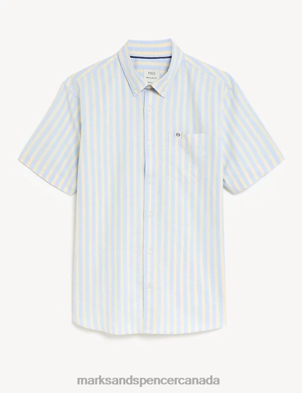 Men Yellow Mix Clothing Marks & Spencer Pure Cotton Striped Oxford Shirt 20VTD5189 - Marks and Spencer outlet