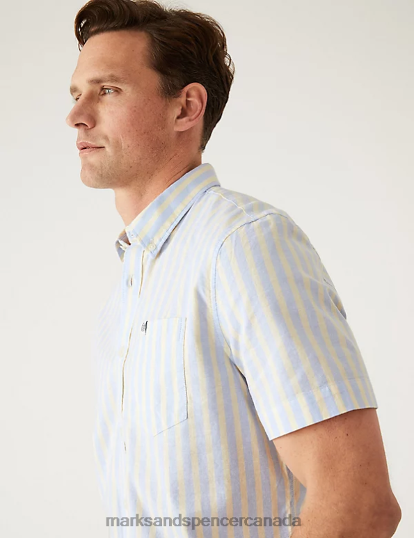 Men Yellow Mix Clothing Marks & Spencer Pure Cotton Striped Oxford Shirt 20VTD5189 - Marks and Spencer outlet
