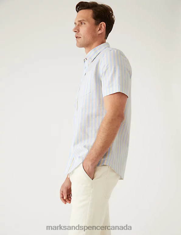 Men Yellow Mix Clothing Marks & Spencer Pure Cotton Striped Oxford Shirt 20VTD5189 - Marks and Spencer outlet