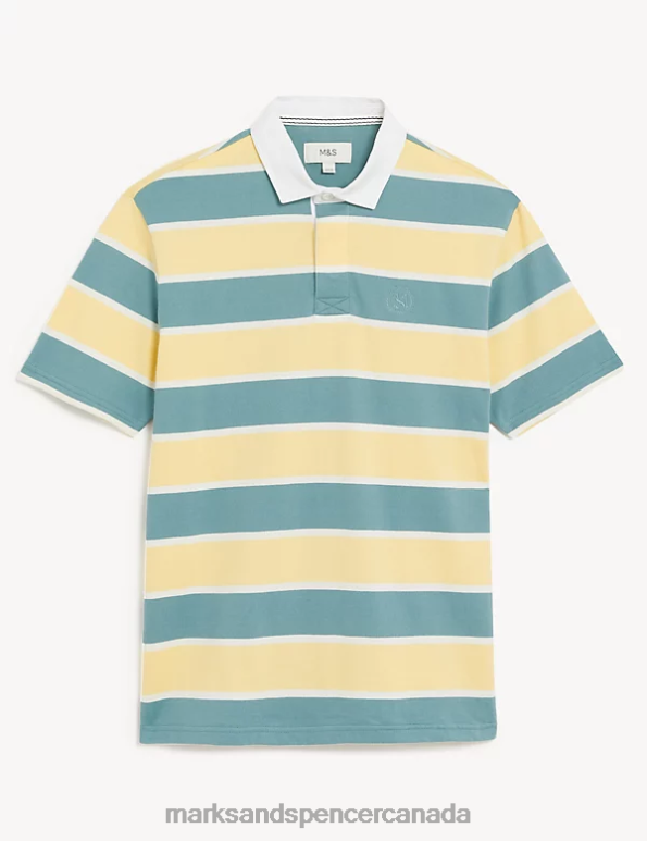 Marks and Spencer near me - Men Yellow Mix Clothing Marks & Spencer Pure Cotton Striped Rugby Shirt 20VTD6901