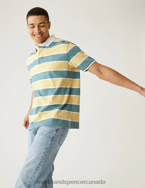 Marks and Spencer near me - Men Yellow Mix Clothing Marks & Spencer Pure Cotton Striped Rugby Shirt 20VTD6901
