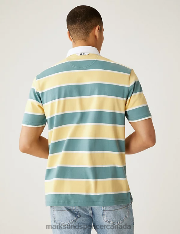 Marks and Spencer near me - Men Yellow Mix Clothing Marks & Spencer Pure Cotton Striped Rugby Shirt 20VTD6901