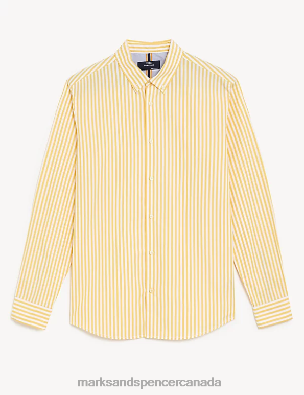 Men Yellow Mix Clothing Marks & Spencer Pure Cotton Striped Shirt 20VTD6741 - Marks and Spencer online
