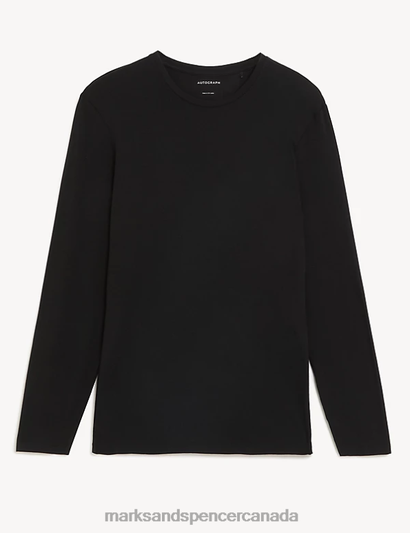 Marks and Spencer Canada - Men Black Clothing Marks & Spencer Supima Cotton Blend Long Sleeve Vest 20VTD6528