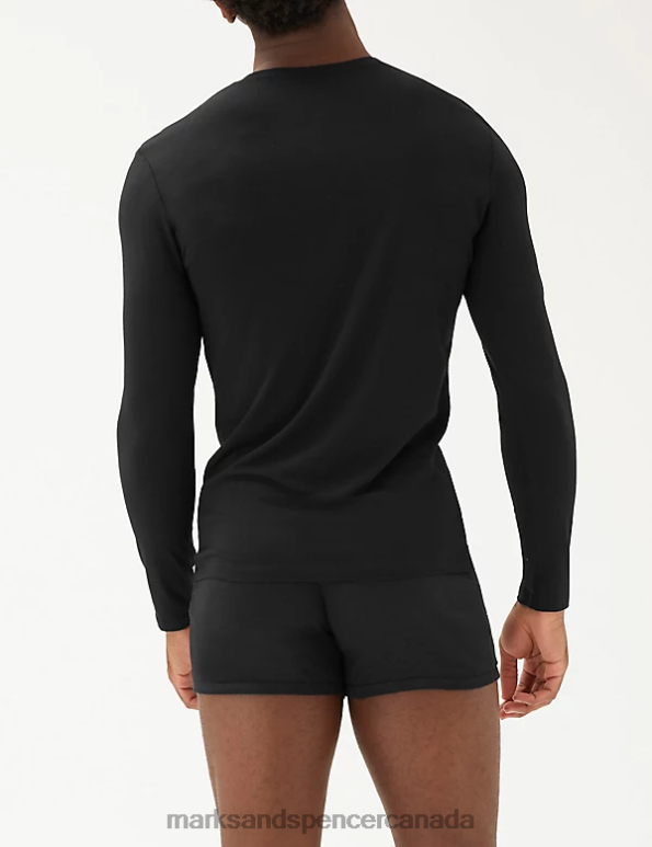 Marks and Spencer Canada - Men Black Clothing Marks & Spencer Supima Cotton Blend Long Sleeve Vest 20VTD6528