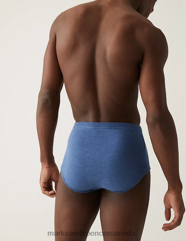 Men Blue Mix Clothing Marks & Spencer 3pk Pure Cotton Briefs 20VTD5671 - Marks and Spencer outlet