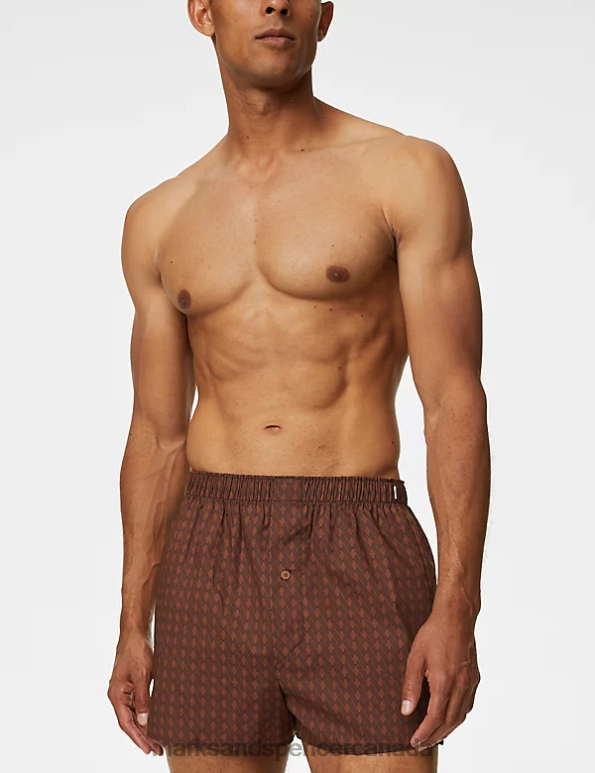 Men Copper Tan Clothing Marks & Spencer 3pk Supima Cotton RichGeo Woven Boxers 20VTD5160 - Marks and Spencer online